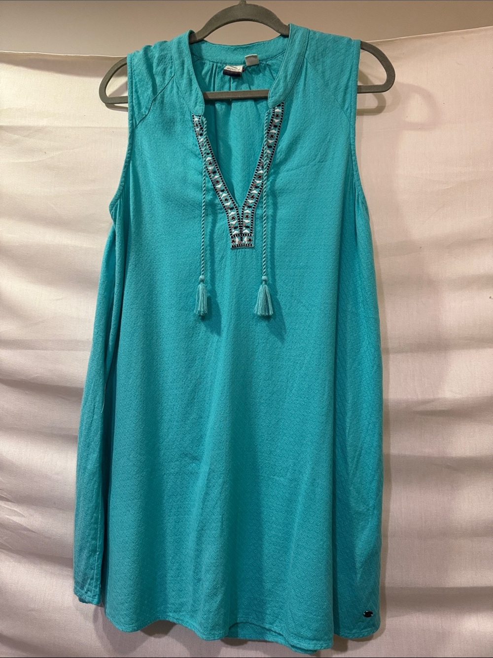 Roxy Turquoise Sleeveless Mini Dress with Embroidered V-Neck Size S